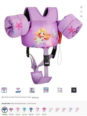 Kids Purple Mermaid Swim Float Vest with Arm Bands